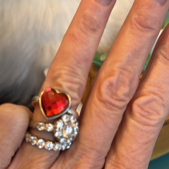 Brighton TRUE HEART Red Swarovski Crystal large faceted Heart silver Ring RARE - Picture 7 of 16